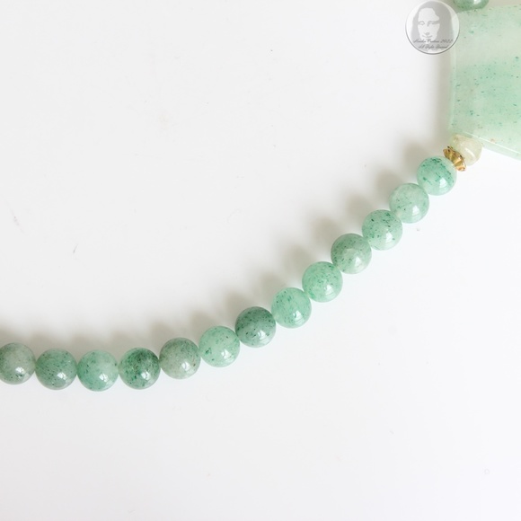 Vintage Necklace Choker Green Jade Stones Abstract & Round Artisan Handmade 80s - Picture 9 of 10